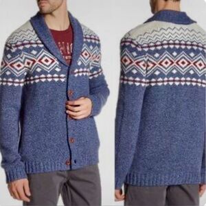 Lucky Brand Men's Shawl Collar Wool Blend Cardigan Sweater Southwest Pattern LG